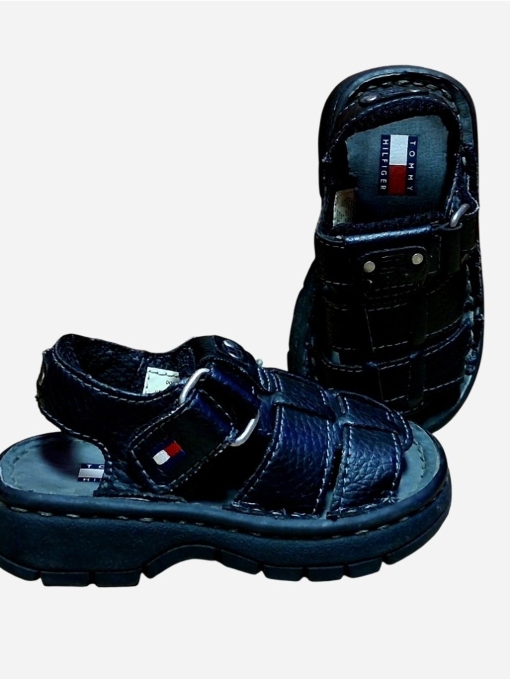 Tommy Hilfiger Kids' Black Leather Docks ll Sandals